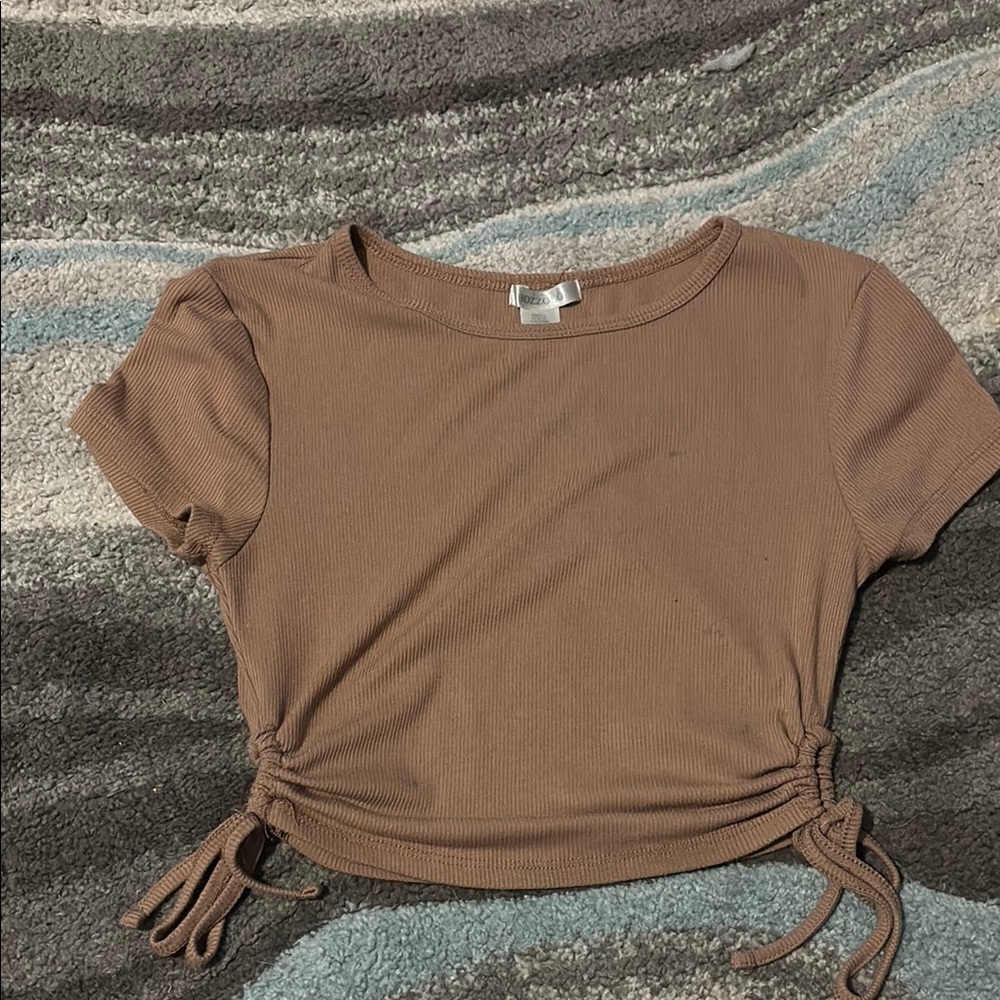 Bozzolo Brown Crop Tie Front T-Shirt